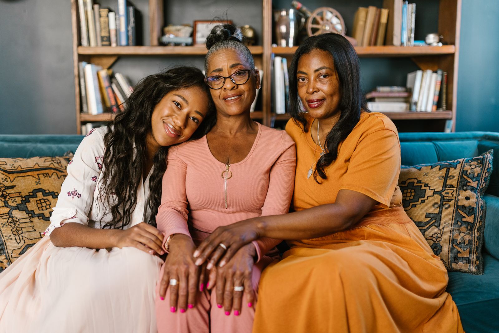 Three generations of a family together at home.